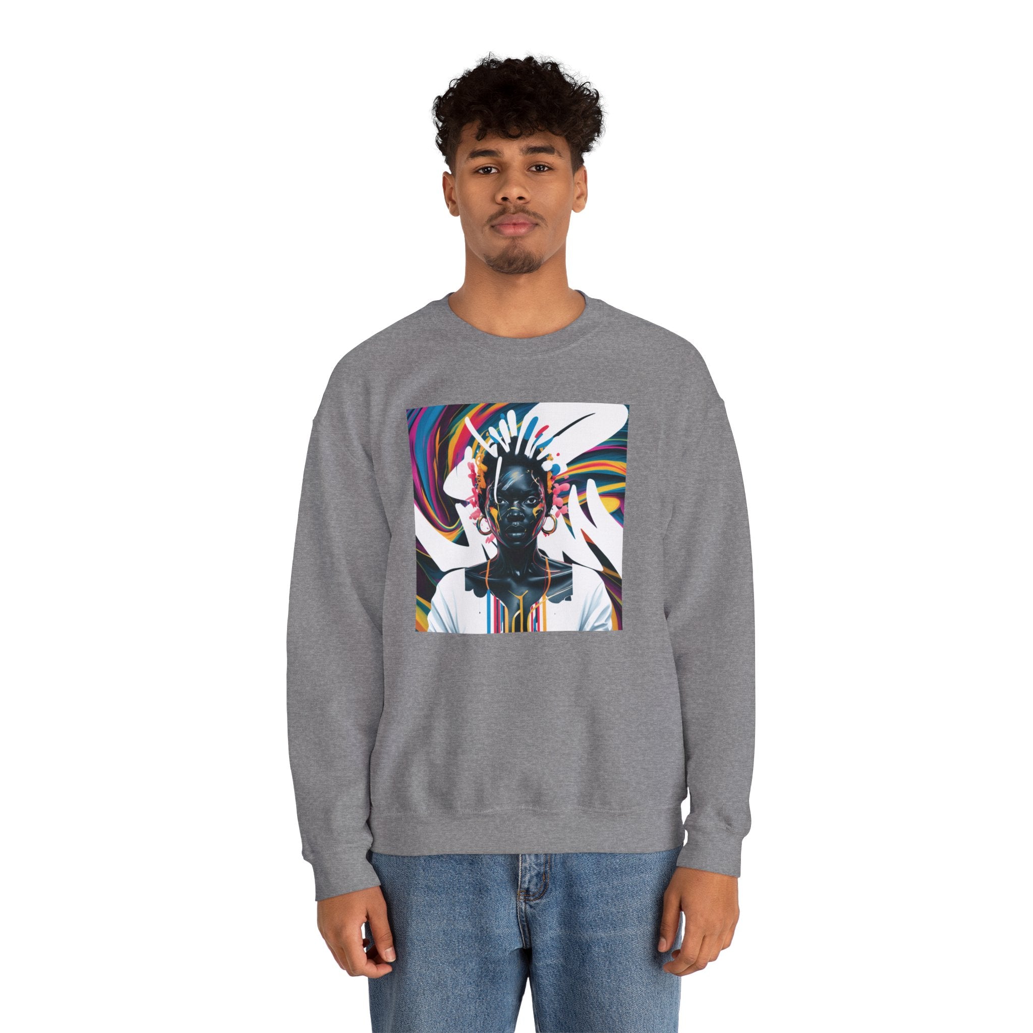 Sudadera unisex con estampado de reina africana y salpicaduras de color