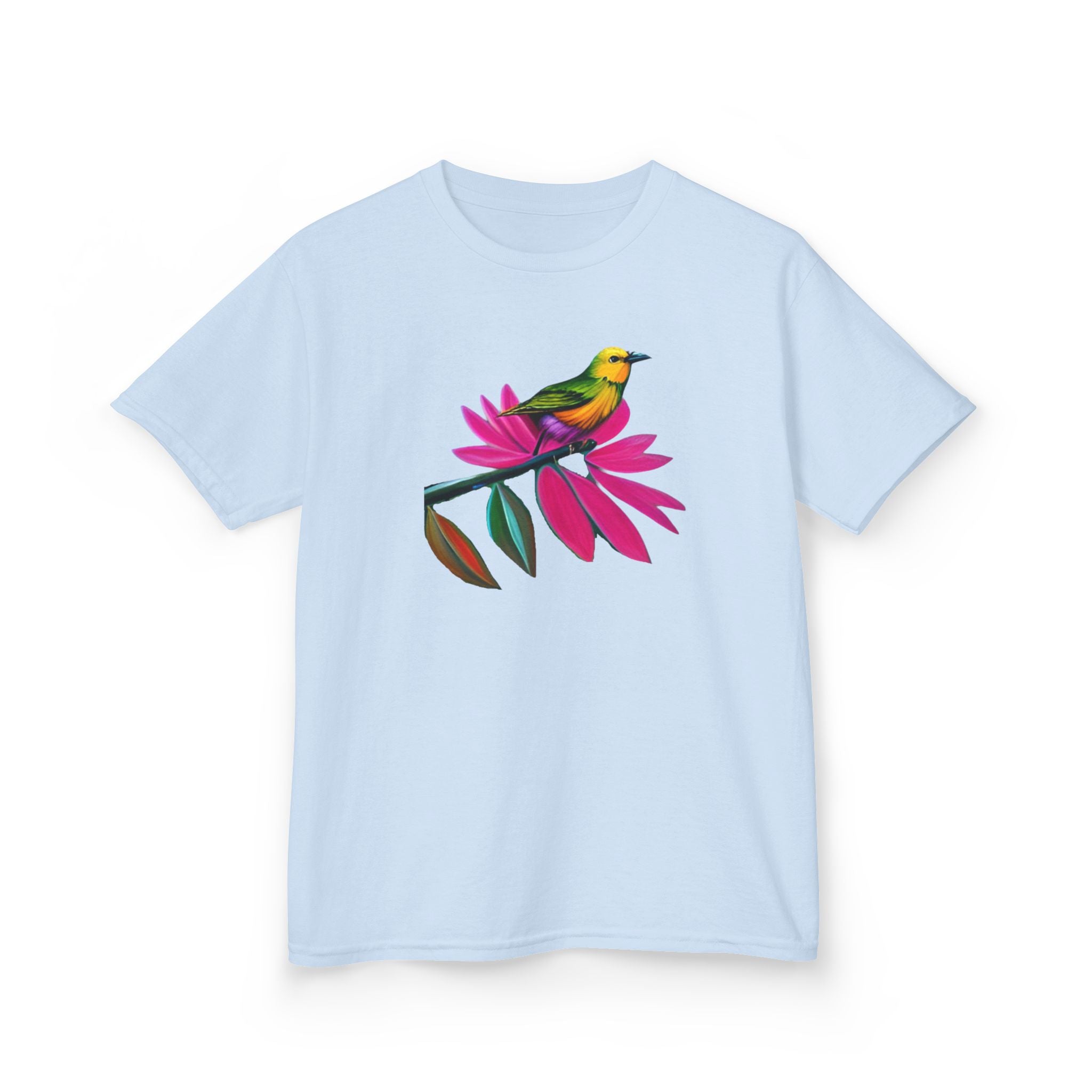 Birds on Floral Flow Kids T-Shirt, Children's Graphic Tee, Spring Bird Print Shirt, Nature Theme Youth Apparel, Kids Botanical Theme Top